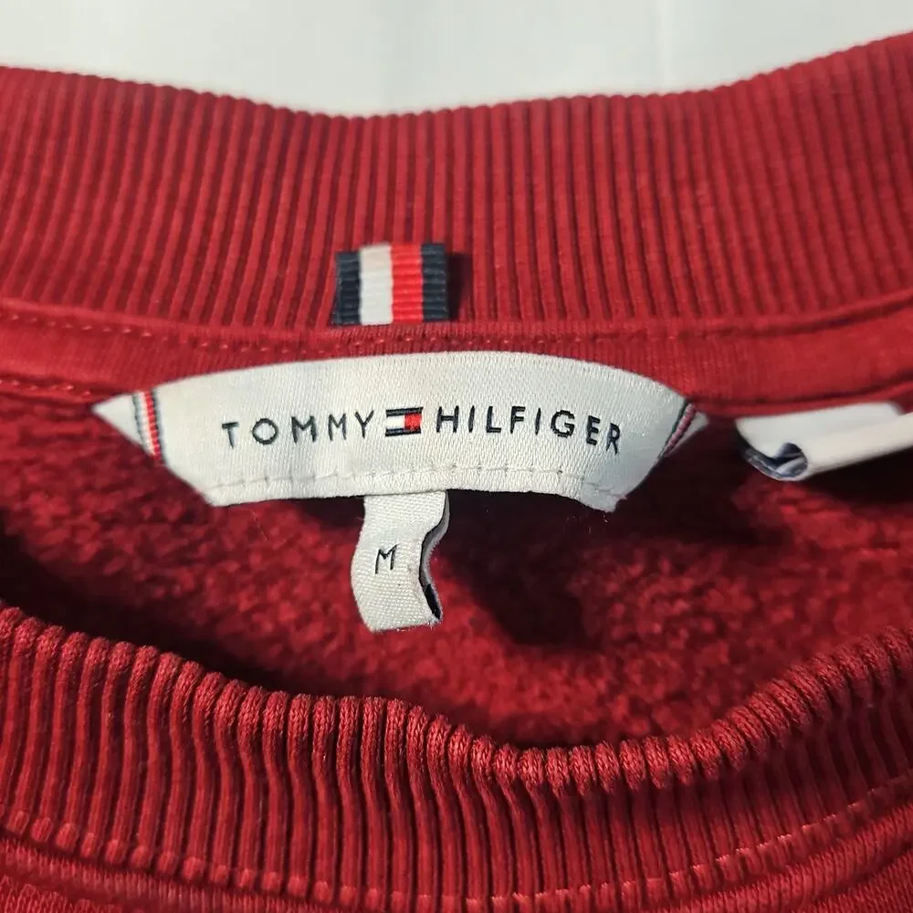 Tommy Hilfiger Mens Crewneck Sweatshirt Burgundy TH Monogram Crest Logo Medium